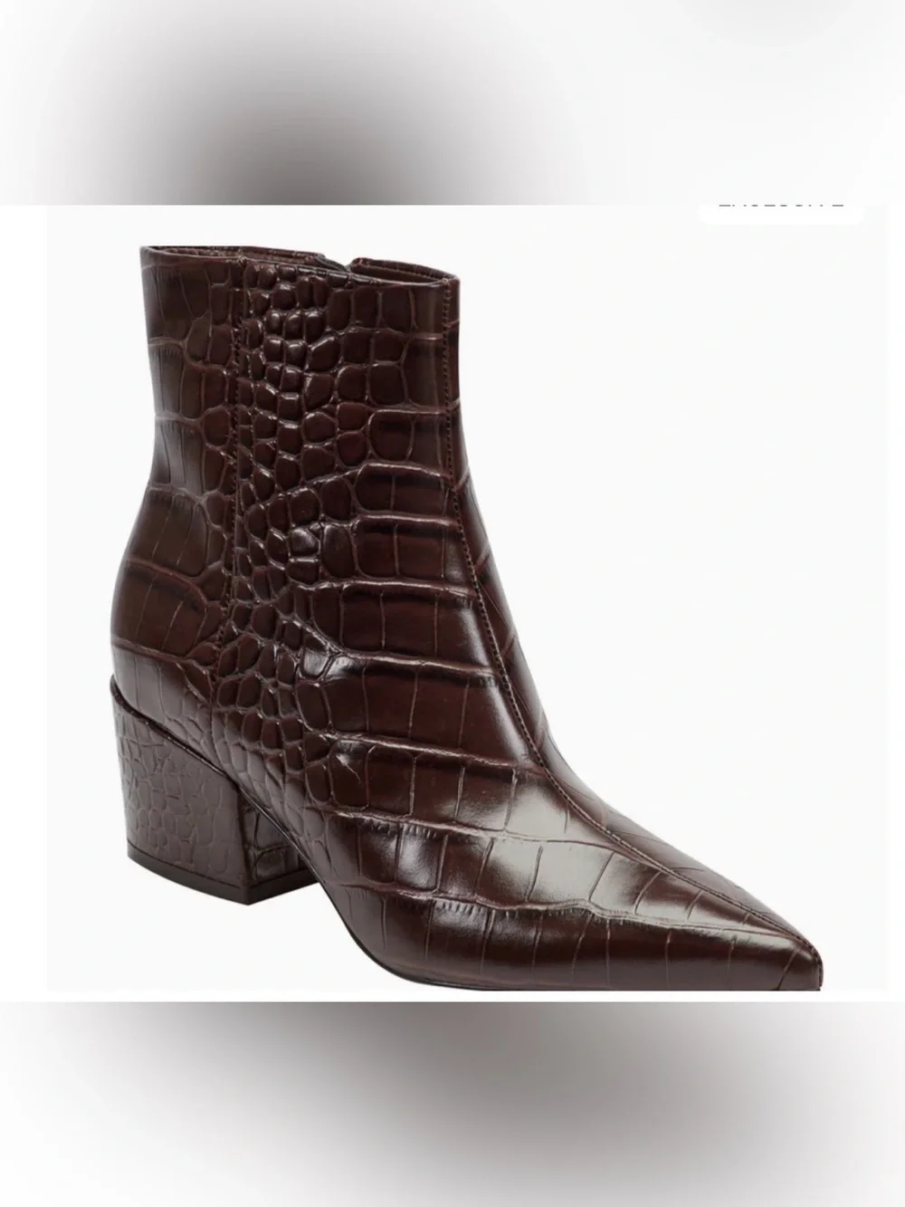 Marc Fisher Brown Croc-Embossed Pointed Ankle Bootie